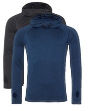 Just Cool Mens BLUE or BLACK Raglan Long Sleeve Cool Cowl Neck Hooded Top