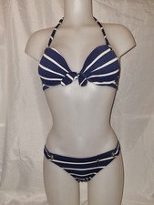 Gorgeous Navy Blue Striped SUPERDRY Underwired bikini top bottom set size 10