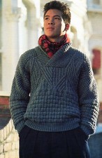 ~ Wendy Knitting Pattern For Youth's Textured Basketweave Shawl Collar Sweater ~