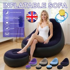 Inflatable Deluxe Lounge Lounger Chair With Ottoman Foot Stool Seat Relax Couch