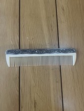 Antique Silver Plated Art Nouveau Embossed Jumbo Cream Hair Comb 18.5cm - 1900s