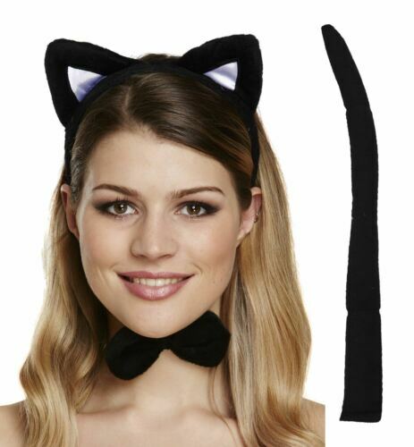 Black white cat set ears - black,
