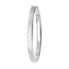 Sterling Silver Ladies Oval Frosted Diamond Cut Bangle