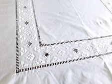 Vintage Embroidered Lefkara tablecloth Large 92x70” white Cotton