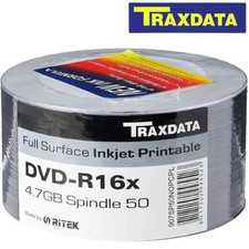 Ritek Traxdata DVD-R 16x White Inkjet Printable 4.7GB Blank DVD Discs 120min