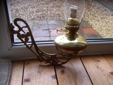 VINTAGE CAST IRON+ BRASS WALL MOUNT OIL LAMP-GC.