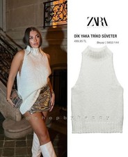 ZARA sz. S (8/10/12) Ladies Vest Chunky Soft Turtleneck Sleeveless Jumper Ivory 