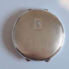Vintage Solid Silver Powder Mirror Compact Engine Turned Birmingham 1946 Used