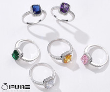 S925 Sterling Silver Filled Birthstone Wedding Anniversary Engagement Rings