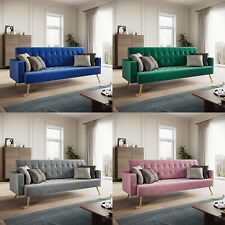 Luxury Velvet Multicolor Sofa Bed 3 Seater Nonwoven Contrast Gold Metal Legs
