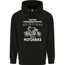 Biker Old Man Motorbike Motorcycle Funny Mens 80% Cotton Hoodie