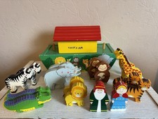 Vintage Wooden Noah’s Ark Animal In Pairs + Noah & Wife Complete (PB)