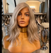 Blonde Lace Front Platinum Icy Grey Wig  Silver Lace Side Part Short Wig