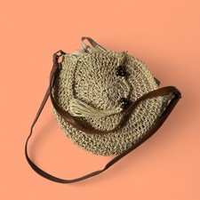 Women Boho Woven Handbag Summer Beach Tote Straw Bag Round Rattan Shoulder