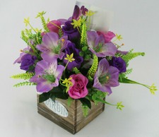 Table arrangement in Wooden pot all Round Artificial/Silk flowers 20cm FREE P&P