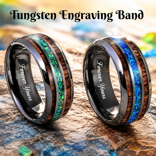 8mm gray tungsten - ring,, green