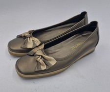 VanDal TLC Women's Gold Leather Slip On Low Wedge Court Shoes UK Size 3