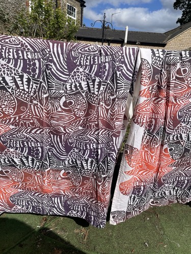 Pair rare vintage hand printed - vintage,