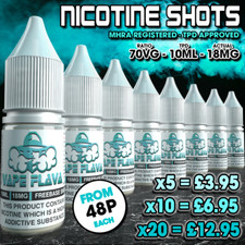 Nicotine Shots 18MG 10ML 70VG/30PG - Vapeflava Unflavoured Nic Shots UK