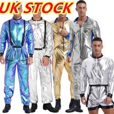 UK Men Shiny Astronaut Space Suit Costume Spacesuit Space Cosplay Jumpsuit 