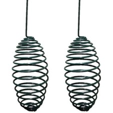 Set 2 x Bird Fat Ball Feeder Hanging Green Spiral Metal Garden Suet Balls Holder