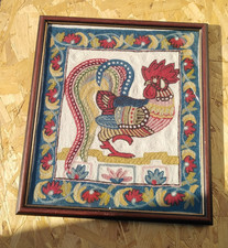 Framed Vintage Crewel Embroidery - 44cm x 39cm - Cockerel
