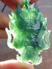 Video Certified Green Natural A Jade jadeite Pendant Dragon Head 生意兴隆 667812
