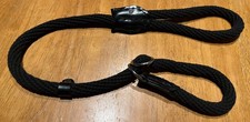 KRAKENS DOG HOUSE Dog Rope Slip Lead in Black/Leather. Anti Chome.EXCELLENT COND