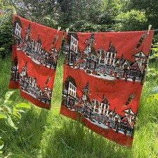 Pair Vintage Tibor Reich Curtains Garrick Jubilee Shakespeare Birthplace 1969