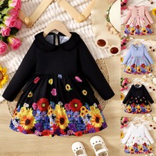 Kids Baby Girls Floral Dress Autumn Winter Long Sleeve Birthday Party Dresses UK