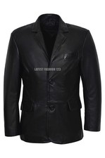 Stylish Men's Black Classic Italian Style Blazer Real Nappa Leather Jacket Coat