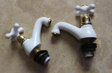 Pair Cast Brass White Enamel &