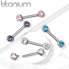 Implant Grade 23 TITANIUM Nipple Bar CZ Bezel Set Internally Threaded Ends 12mm