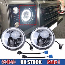 Pair 7inch LED Headlight Light Halo Angel Eyes For Land Rover Defender 90 110 UK