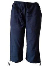 LADIES WOMENS ELASTICATED WAIST THREE QUARTER 3/4 CAPRI CROPPED SUMMERS TROUSERS