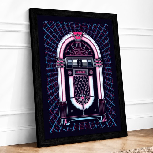 Neon jukebox retro framed wall - retro,