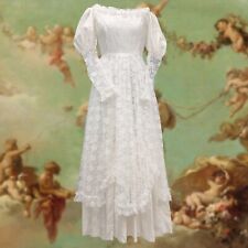 Vintage 1980s Full Lace Cinderella Milkmaid Grand Ballgown Wedding Dress Fits 6
