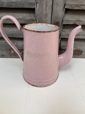 Vintage Pink & White Speckled Enamel Jug Coffee Pot No Lid Rustic