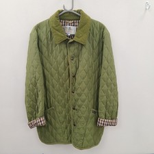 Aquascutum Quilted Jacket Womens Size S Green Silk RMF30-CAP