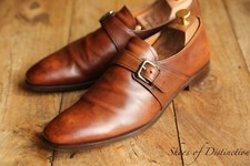 Prada Tan Brown Leather Monk Buckle Shoes Men's UK 8 US 9 EU 42