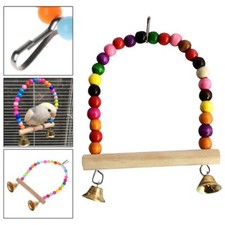 Vibrant Bird Cage Swing Toy Natural Perch and Plastic Beads for Parrots