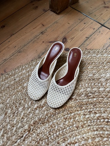 Zara white woven - kitten, heel