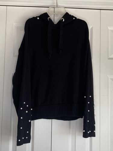 Sweater black hooded faux - sweater,