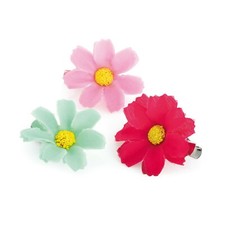 Three piece pink, green and fuchsia colour flower hair clip set