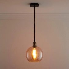 Amber Coloured Glass Sphere Ceiling Pendant With Filament Bulb