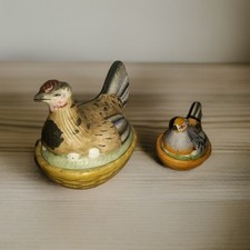 Staffordshire Porcelain Hen On Nest 19th Century + Smaller Hen - See Description