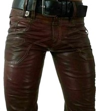 Mens Leather Jeans Pants