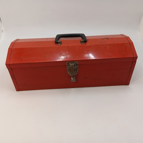 Vintage red metal toolbox - vintage,
