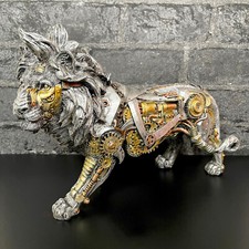 Silver Steampunk Lion Ornament Industrial Resin Walking Big Cat Animal Sculpture