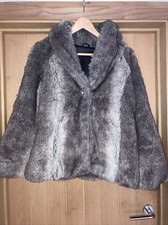 River island faux fur diamanté button swing coat size small